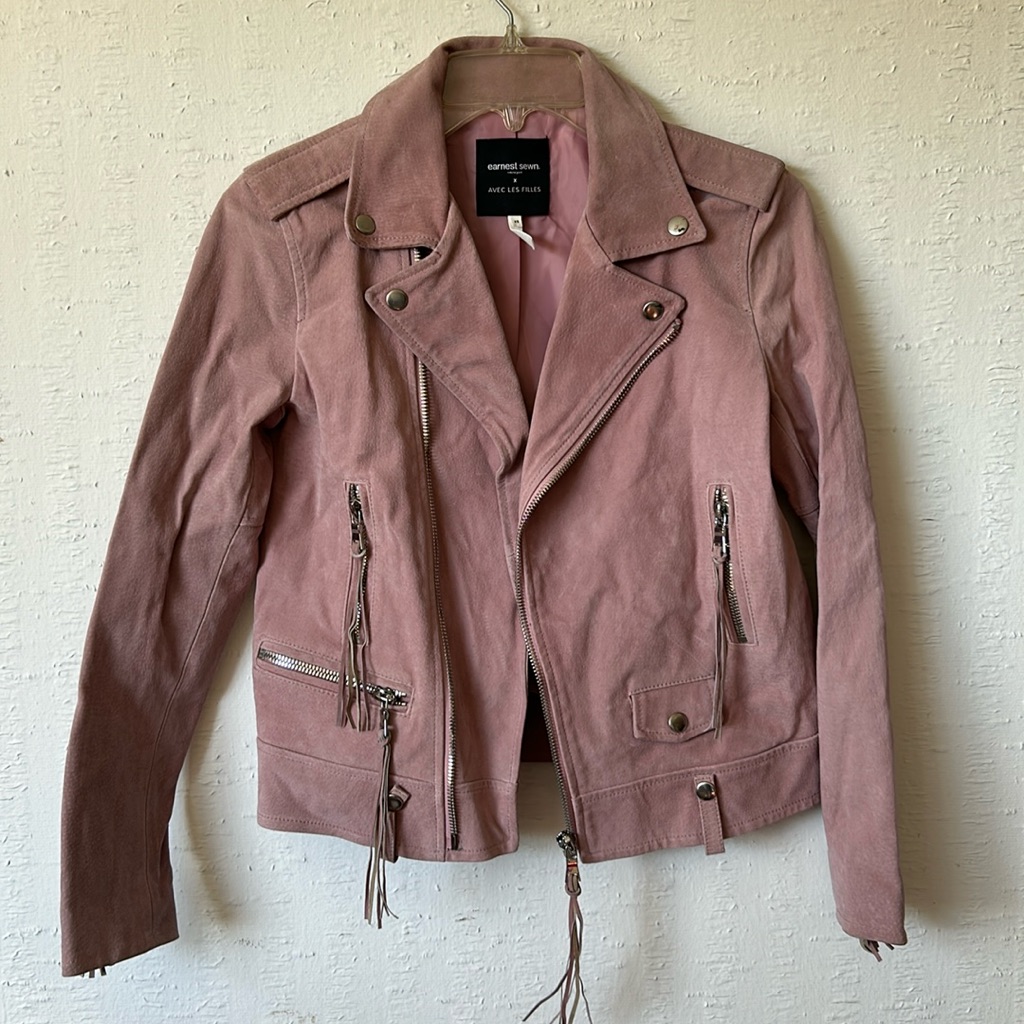 Earnest Sewn X Avec Les Filles Pink 100% Suede Moto Jacket